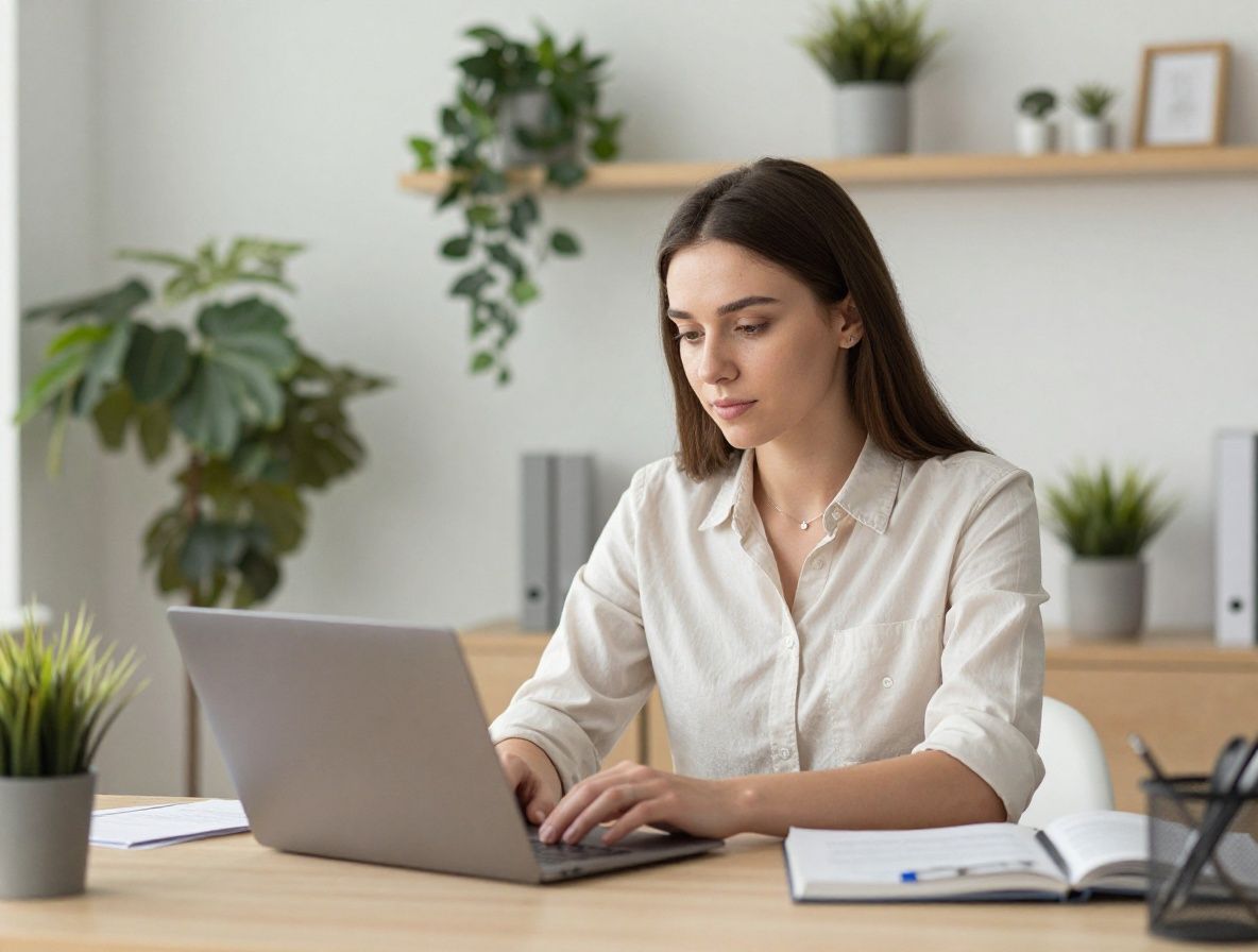 Молодая женщина-психолог работает с клиентом в уютном современном кабинете с мягким освещением и растениями на полках