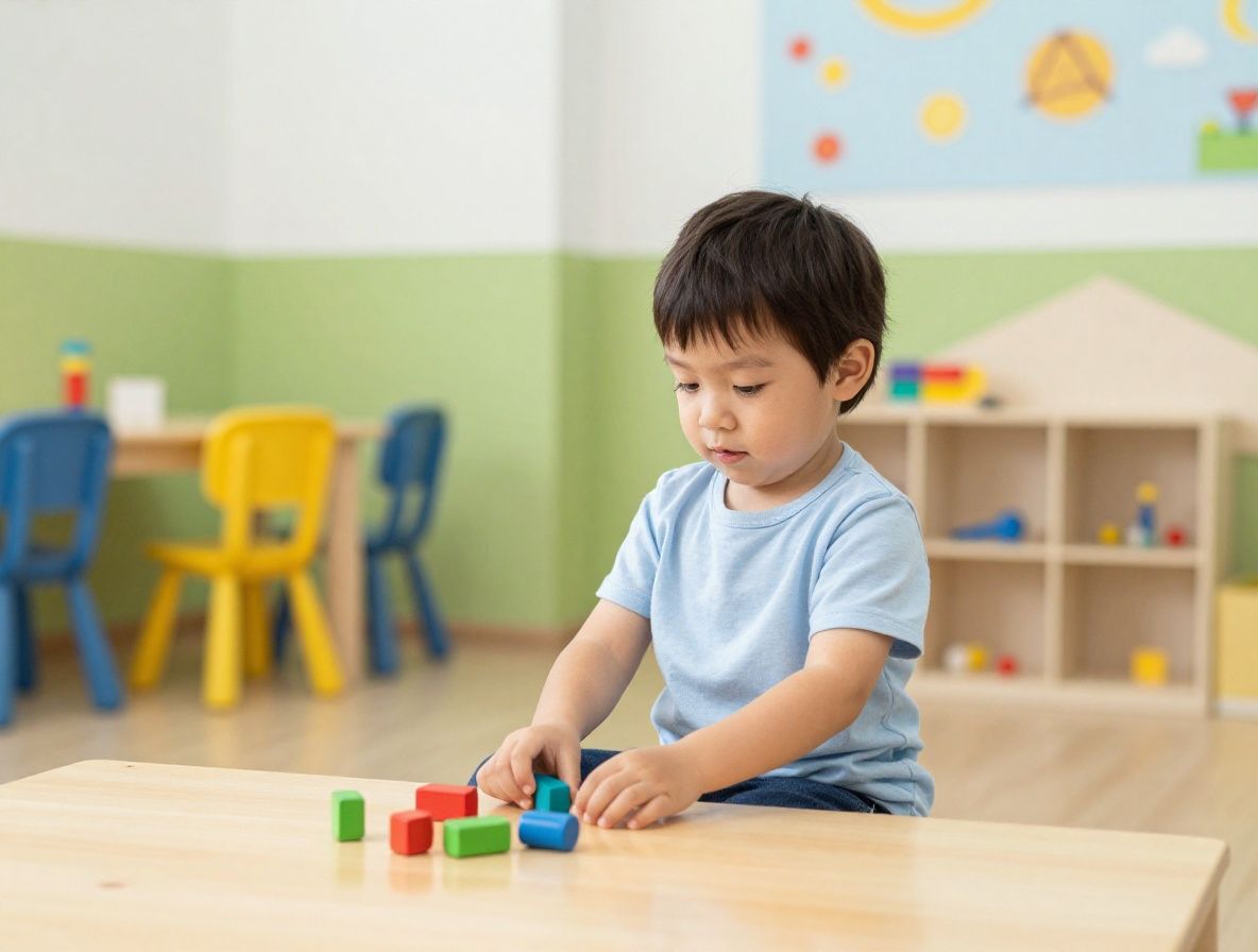 Детский психолог играет и взаимодействует с маленьким ребёнком в игровой комнате с яркими игрушками